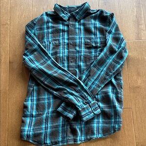 Prana Men's Dolberg flannel Plaid Shirt medium TALL- pumpernickel color.